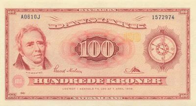 Denmark 100 Kroner - H.C. Orsted - 1961 - P.46