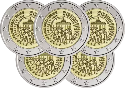 Deutschland  Pack of 5 x 2 Euros Commemorative. 2015 - German reunification (all 5 workshops)