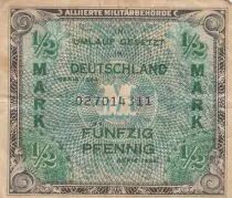 Deutschland 1/2 Mark - AMC, blue on lt blue - 1944 - 9 digit with F - F - P.191a