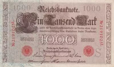 Deutschland 1000 Mark - Allegorical figures - Red seal - 1910 - 7 digit serial L
