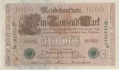 Deutschland 1000 Mark Allegorical figures - Green seal - 1910 - 7 digit various Serial B