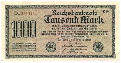 Deutschland 1000 Mark Dk green on green and lilac - 1922 - VF - P.76