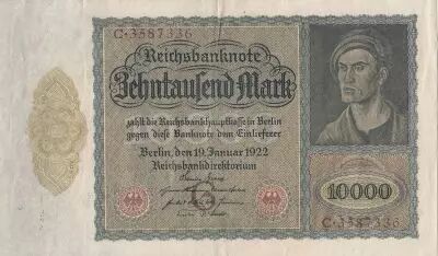 Deutschland 10000 Mark - Portrait of man by Durer - 1922 - Serial H letter K