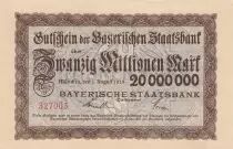 Deutschland 20 Millionen Mark - Bayerische staatsbank - 1923 - Number 327003