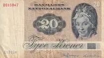 Dinamarca 20 Kroner, Pauline Tutein - House Sparrow - 1981 - Serial C1 - P.49c