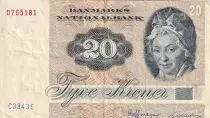 Dinamarca 20 Kroner, Pauline Tutein - House Sparrow - 1984 - Serial C3 - P.49e