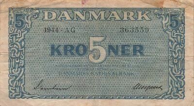 Dinamarca 5 Kroner - 1944 - P.35