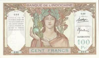 Djibouti 100 Francs - Statue of Angkor - Djibouti 1938- Specimen - UNC