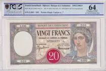 Djibouti 20 Francs - au Paon, à plats rouges - Spécimen - ND (1938) - PCGS MS 64