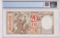 Djibouti 20 Francs - Peacock, red circle - Spécimen - ND (1938) - PCGS 67 OPQ