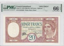 Djibouti 20 Francs au Paon ND (1932) - Spécimen - PMG 66 EPQ