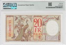 Djibouti 20 Francs Peacock, red circle - Specimen - ND (1938) - PMG 66 EPQ - P.7Bs
