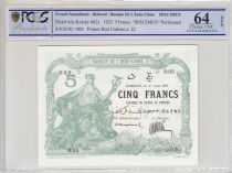 Djibouti 5 Francs femme au sceptre 01-08-1923 - PCGS 64 OPQ