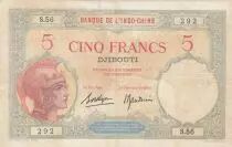 Djibouti 5 Francs Walhain - 1938 - P.6b - F to VF - Serial S.56