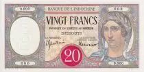 Dschibuti 20 Francs Peacock, red circle - Specimen - ND (1938) - UNC - P.7Bs