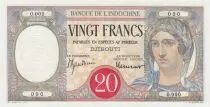 Dschibuti 20 Francs Peacock, red circle - Specimen - ND (1938) - UNC - P.7Bs