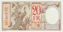 Dschibuti 20 Francs Peacock, red circle - Specimen - ND (1938) - UNC - P.7Bs