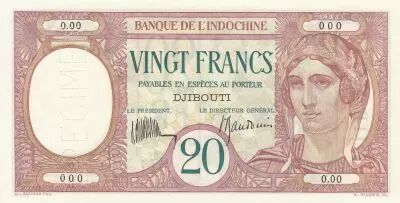Dschibuti 20 Francs Peacock ND (1932) - Specimen - P.7as - UNC