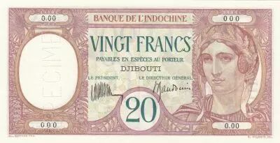Dschibuti 20 Francs Peacock ND (1932) - Specimen - P.7as - UNC