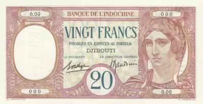Dschibuti 20 Francs Peacock ND (1936) - Specimen - P.7bs - UNC