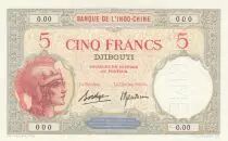 Dschibuti 5 Francs Walhain - 1938 Specimen 0.00 - aUNC - P.6