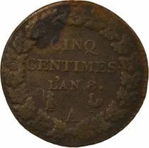 Dupr&eacute; - 5 Centimes, Large Diameter - Year 8 A Paris
