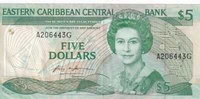 East Caribbean States $5 - Elizabeth II - Palm Tree and Shore - 1986 - AG Series