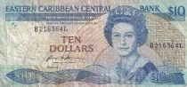 East Caribbean States 10 Dollars - Elizabeth II - Boat, landscape - ND (1985) - Suffix L