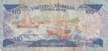 East Caribbean States 10 Dollars - Elizabeth II - Boat, landscape - ND (1985) - Suffix L