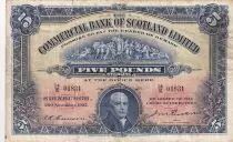 Ecosse 5 Pounds Commercial Bank of Scotland Limited - 20-11-1937 - S&eacute;rie 14/K
