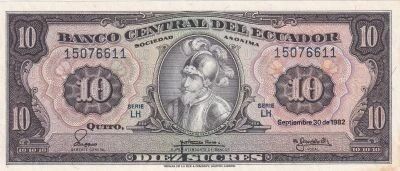 Ecuador 10 Sucres - Sebastian de Benalcazar - Coat of Arms - 1982 - LH Series