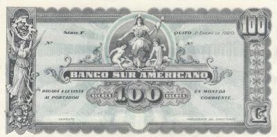 Ecuador 100 Sucres - Port - 1920 - Series F
