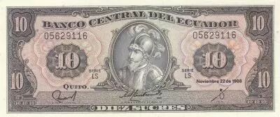 Equateur 10 Sucres - Sebastian de Benalcazar - 22-10-1988 - S�rie LS