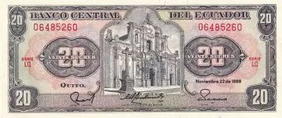 Equateur 20 Sucres  - Eglise, armoiries - 1988 - S�rie LQ