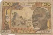Equatorial African States 100 Francs ND1963 - African man, hut, Elephants - Letter D (Gabon)