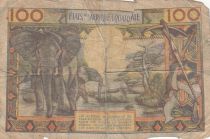 Equatorial African States 100 Francs ND1963 - African man, hut, Elephants - Letter D (Gabon)