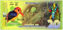 Equatorial Territories 20 Francs, Borneo - Woman - Kingfisher, warrior and music 2014