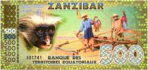 Equatorial Territories 500 Francs, Zanzibar - onkey, fishermen 2015