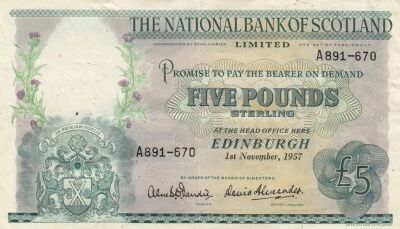 Escocia 5 Pounds - Coat of Arms - Forth Bridge - 01-11-1957 - Series A