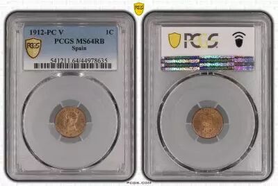 Espagne 1 centimo - Alfonso XIII  - 1912 - PCGS MS 64RB