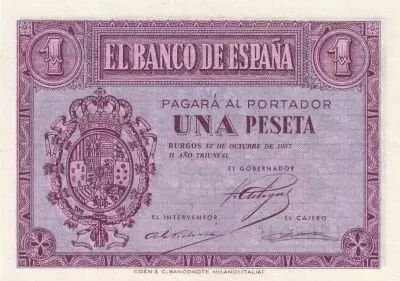 Espagne 1 Peseta - Armoirie - Burgos - 1937 - S�rie A