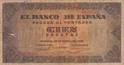 Espagne 100 Pesetas - Armoiries de l\'Espagne - 1938 - S�rie B