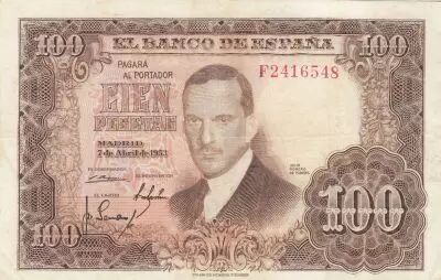 Espagne 100 Pesetas - J.R. de Torres - 07-04-1953 - S�rie F2