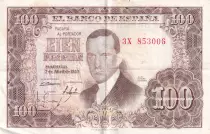 Espagne 100 Pesetas - J.R. de Torres - 1953 - S&eacute;rie 3X