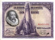 Espagne 100 Pesetas M. De Cervantes - 1928 - Série A - SUP - P.76