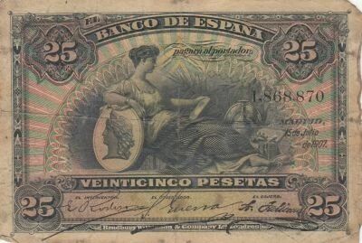 Espagne 25 Pesetas - Femme assise - 1907 - S�rie 1