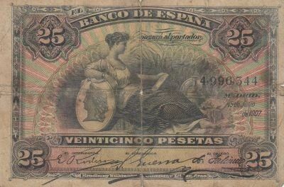 Espagne 25 Pesetas - Femme assise - 1907 - S�rie 4