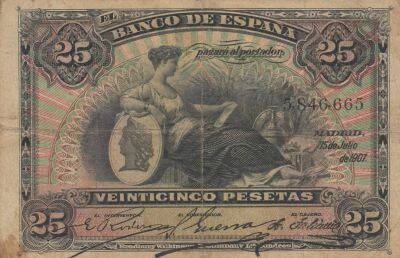 Espagne 25 Pesetas - Femme assise - 1907 - S�rie 5