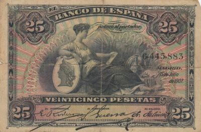 Espagne 25 Pesetas - Femme assise - 1907 - S�rie 6