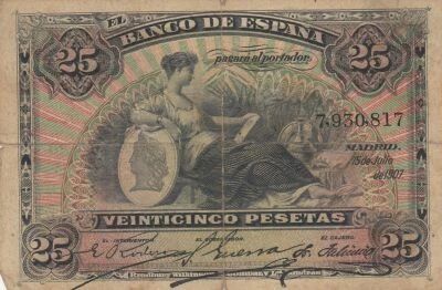 Espagne 25 Pesetas - Femme assise - 1907 - S�rie 7